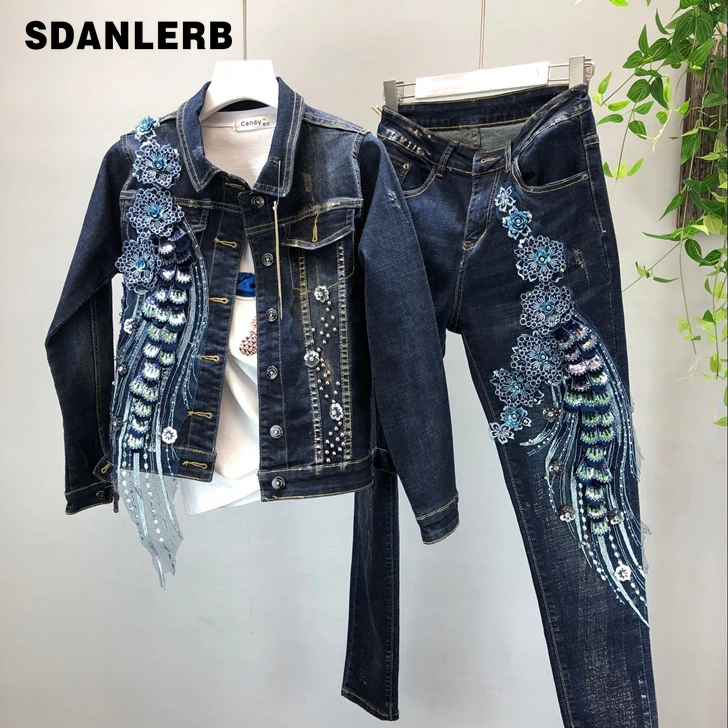 2019 Fall Winter Fashion Heavy Bead Embroidery Sequins Slim Short Stretch Denim Jacket + Slim Jeans Two Piece Denim Trousers Set
2019 Fall Winter Fashion Heavy Bead Embroidery Sequins Slim Short Stretch Denim Jacket + Slim Jeans Two Piece Denim Trousers Set