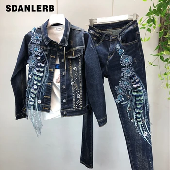 2019 Fall Winter Fashion Heavy Bead Embroidery Sequins Slim Short Stretch Denim Jacket + Slim Jeans Two Piece Denim Trousers Set
2019 Fall Winter Fashion Heavy Bead Embroidery Sequins Slim Short Stretch Denim Jacket + Slim Jeans Two Piece Denim Trousers Set