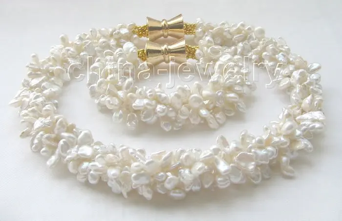 natural 18" & 8" 5row 8mm white keshi reborn FW pearl necklace