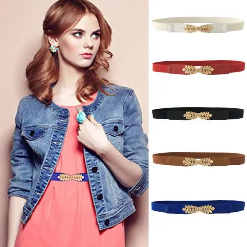 New Fashion Womens Dress Waistband Girl Waist Belt Elastic Waistband Stretch Buckle Colorful Metal Leaf Narrow Thin Skinny Belt
New Fashion Womens Dress Waistband Girl Waist Belt Elastic Waistband Stretch Buckle Colorful Metal Leaf Narrow Thin Skinny Belt