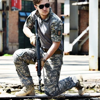 Summer Tactical Camouflage Combat Uniform Airsoft T-Shirt + Pants with Knee Pads Military Tactical Suits
Summer Tactical Camouflage Combat Uniform Airsoft T-Shirt + Pants with Knee Pads Military Tactical Suits