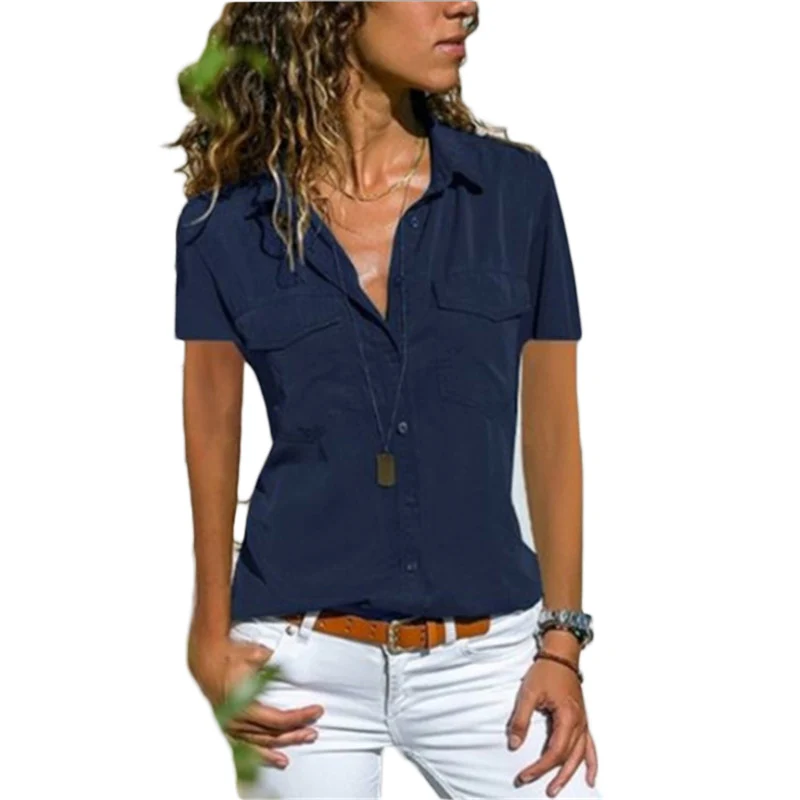 New Women's Blouse Denim Summer Lapel Short Sleeve Thin Breathable Pocket Ladies Office Solid Color Female Tops Plus Size 5XL
New Women's Blouse Denim Summer Lapel Short Sleeve Thin Breathable Pocket Ladies Office Solid Color Female Tops Plus Size 5XL