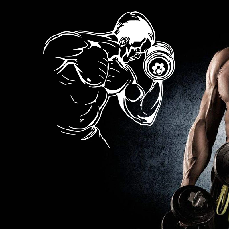 Gym Name Sticker Fitness Dumbbell Crossfit Muscle Decal Body-building Posters Vinyl Wall Decals Parede Decor Mural Gym Sticker