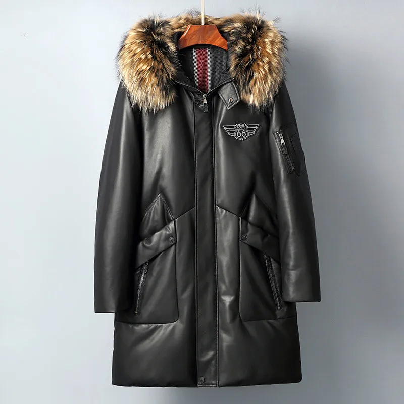 Leather Jacket Men Sheepskin Genuine Leather Jacket Duck Down Winter Coat Natural Raccoon Fur Collar Hooded Casaco 8859 YY776
Leather Jacket Men Sheepskin Genuine Leather Jacket Duck Down Winter Coat Natural Raccoon Fur Collar Hooded Casaco 8859 YY776