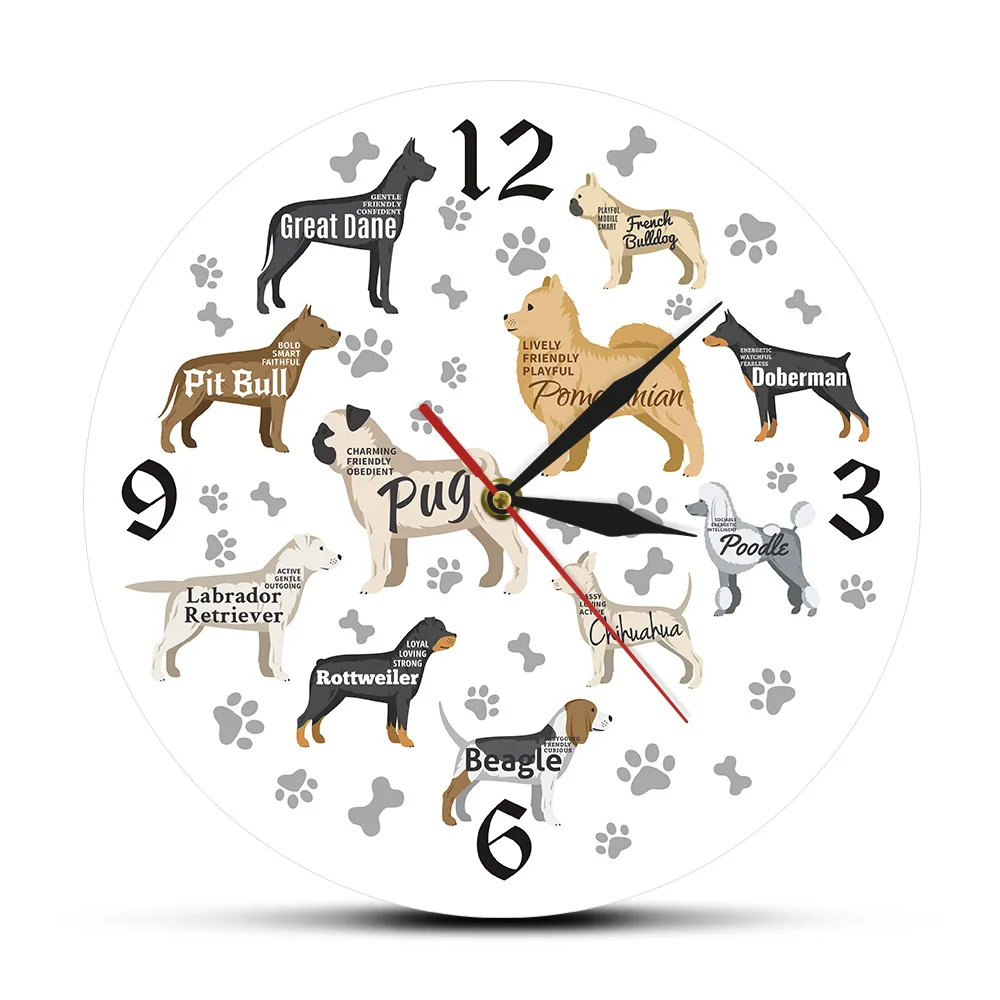 Dog Breeds Printed Wall Clock Dog Paws Dog Bones Puppy Dogs Modern Wall Watch Nursery Kid Room Wall Decor Animal Dog Lover Gift
Dog Breeds Printed Wall Clock Dog Paws Dog Bones Puppy Dogs Modern Wall Watch Nursery Kid Room Wall Decor Animal Dog Lover Gift