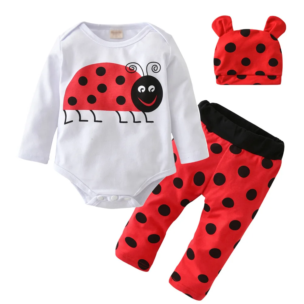 3Pcs Newborn Baby Boys Girls Clothes Long Sleeve Cartoon Ladybug Print Romper+Pants+Hat Infant Toddler Autumn Clothing Set
3Pcs Newborn Baby Boys Girls Clothes Long Sleeve Cartoon Ladybug Print Romper+Pants+Hat Infant Toddler Autumn Clothing Set
