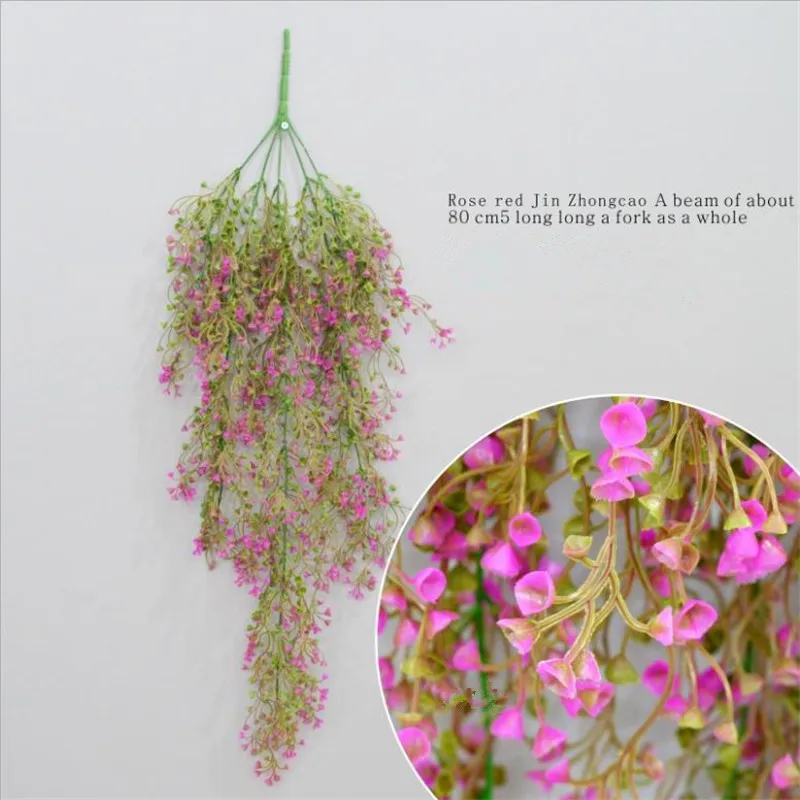 Flone A Bunch Of 5 Branches Artificial Flower Hanging Orchid Rattan Fake Flower Plastic Wall Hanging Home Restaurant Decoration (7)