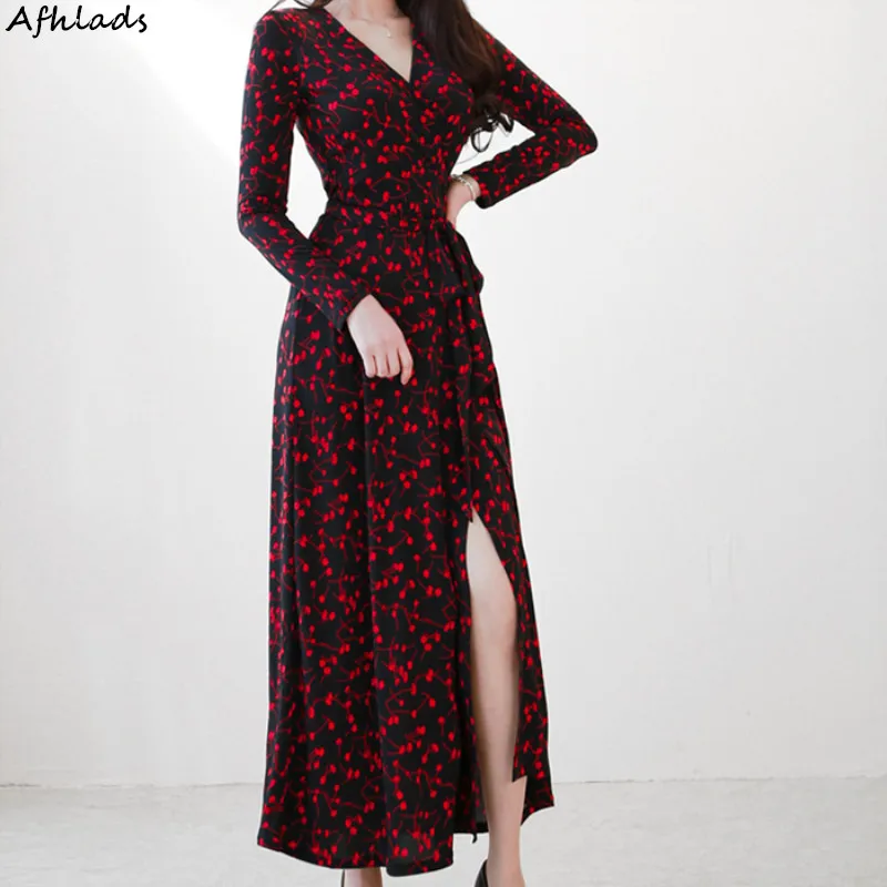 Spring and summer new Slim floral print dress high waist slim long sleeve V-Neck lace-up Split vintage ladies sexy long dress
Spring and summer new Slim floral print dress high waist slim long sleeve V-Neck lace-up Split vintage ladies sexy long dress