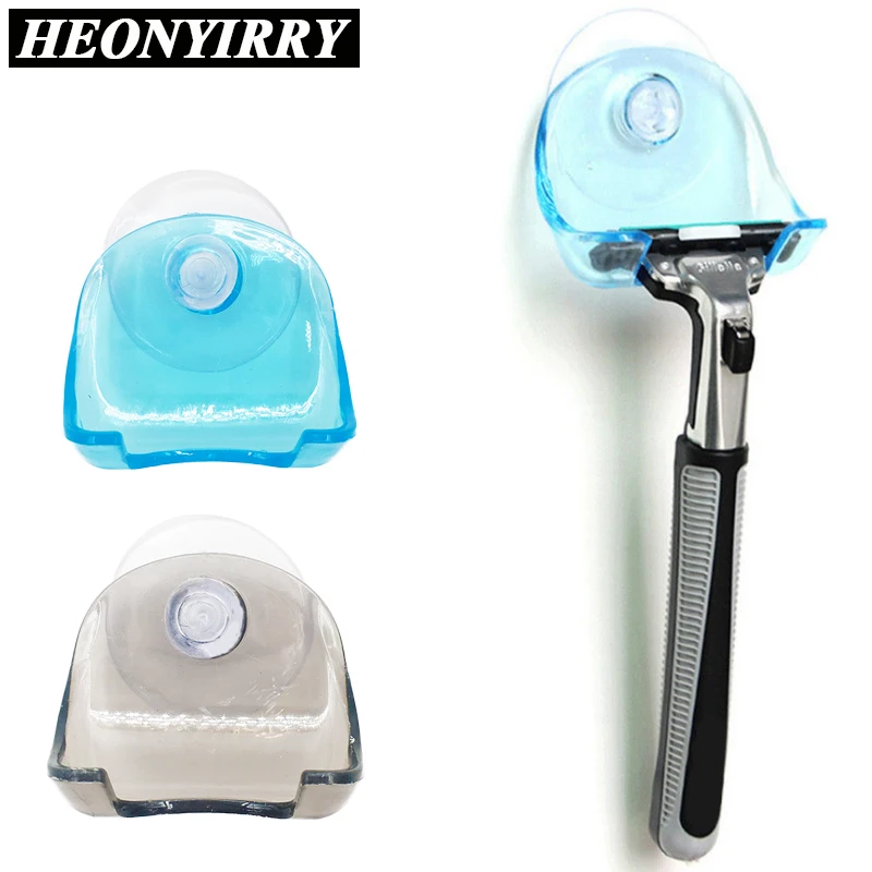 

1PC Bathroom Plastic Super Suction Cup Razor Rack Clear Blue Razor Holder Suction Cup Shaver Home Wall Storage Racks