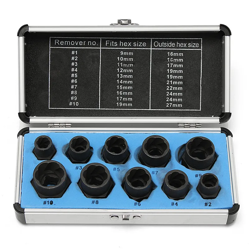 10pcs/Set Damaged Bolts Nuts Screws Remover Extractor Removal Tools Set Threading Tool Kit Black Nuts Power Tool Accessories
10pcs/Set Damaged Bolts Nuts Screws Remover Extractor Removal Tools Set Threading Tool Kit Black Nuts Power Tool Accessories