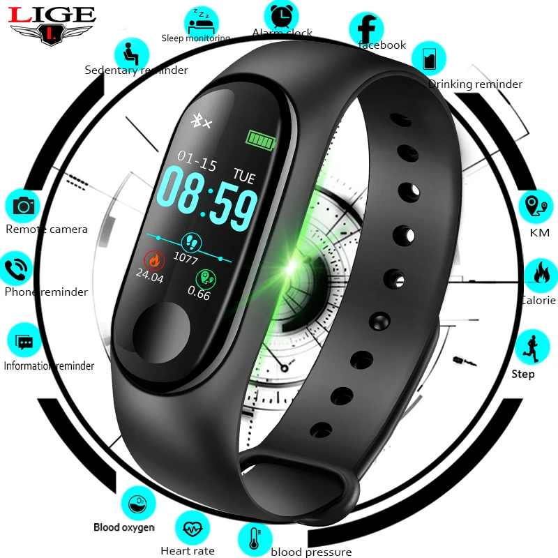 LIGE Smart Bracelet Waterproof Sport Watch Men Women Fitness Pedometer Heart Rate Blood Pressure Monitor Smart Wristband+ Box
LIGE Smart Bracelet Waterproof Sport Watch Men Women Fitness Pedometer Heart Rate Blood Pressure Monitor Smart Wristband+ Box