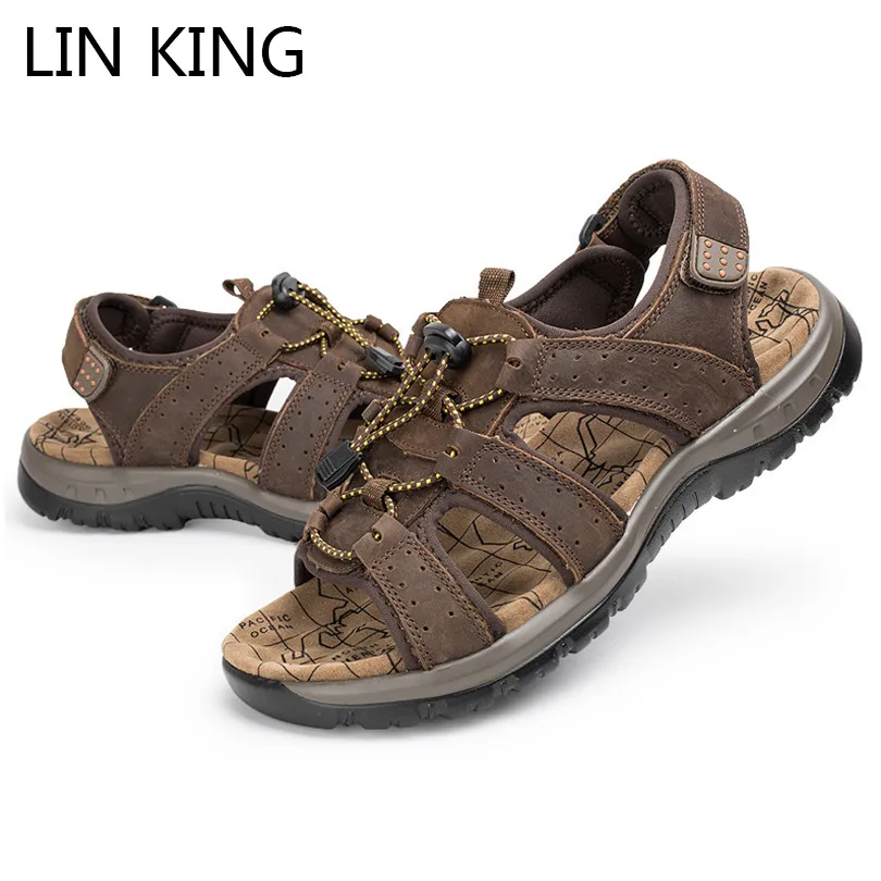 LIN KING Classic Genuine Leather Mens Sandals Solid Shallow Summer Beach Sandals Breathable Male Outdoor Sports Camping Shoes
LIN KING Classic Genuine Leather Mens Sandals Solid Shallow Summer Beach Sandals Breathable Male Outdoor Sports Camping Shoes