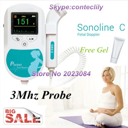 

Free Shipping Handheld Fetal Doppler sonoline C,Baby Heart beat monitor,Color LCD+3M probe+gel
