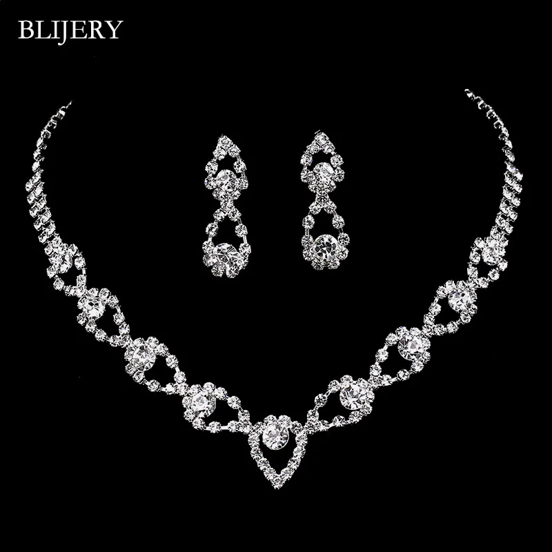 BLIJERY New Fashion Crystal Bridal Jewelry Sets Silver Color Waterdrops Necklace Earrings Party Wedding Jewelry Sets for Women
BLIJERY New Fashion Crystal Bridal Jewelry Sets Silver Color Waterdrops Necklace Earrings Party Wedding Jewelry Sets for Women