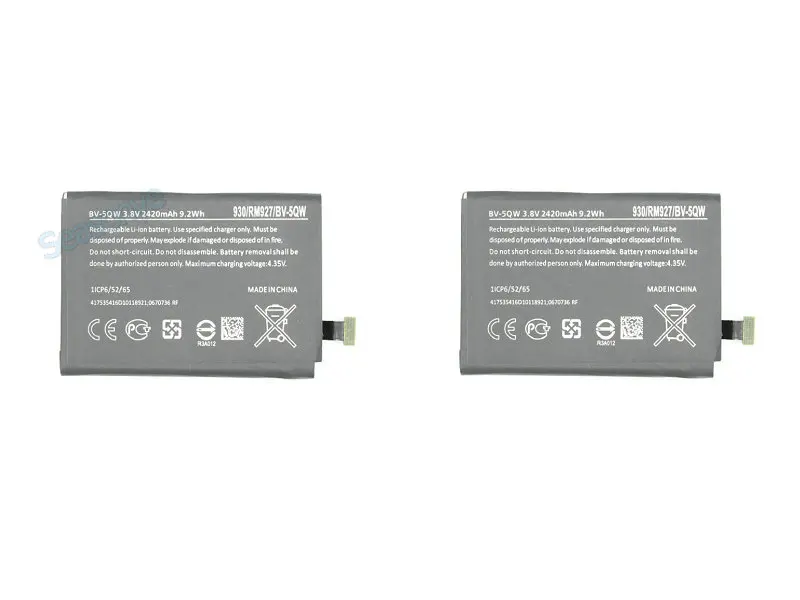Seasonye BV-5QW / BV5QW / BV 5QW 2420mAh / 9.2Wh Phone Replacement Battery For Nokia Lumia 930 929 RM927 Martini Tesla 2PCS/LOT
Seasonye BV-5QW / BV5QW / BV 5QW 2420mAh / 9.2Wh Phone Replacement Battery For Nokia Lumia 930 929 RM927 Martini Tesla 2PCS/LOT