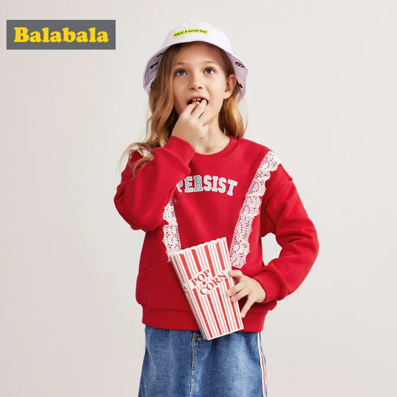 Balabala Girls Fleece-Lined Print Sweatshirt with Lace Sports Pull-over Sweatshirt with Ribbed Cuffs and Hem for Teenage Girl
Balabala Girls Fleece-Lined Print Sweatshirt with Lace Sports Pull-over Sweatshirt with Ribbed Cuffs and Hem for Teenage Girl
