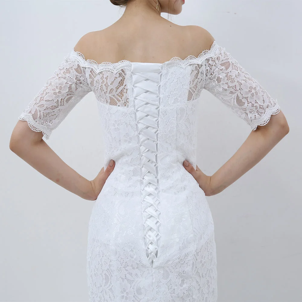 E JUE SHUNG White Vintage Lace Cheap Mermaid Wedding Dresses 2017 Off the Shoulder Half Sleeves Wedding Gowns vestidos de novia 5