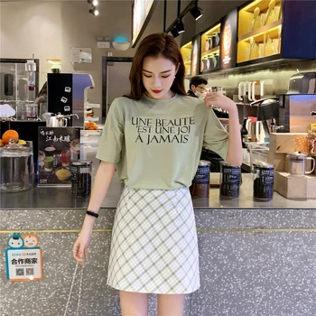 2019 Korean Summer Two Piece Set Woman Olive Green Letter Top And Skirt Set Plaid Mini Lady Fashion Women's Sets 2 Pcs Clothes
2019 Korean Summer Two Piece Set Woman Olive Green Letter Top And Skirt Set Plaid Mini Lady Fashion Women's Sets 2 Pcs Clothes