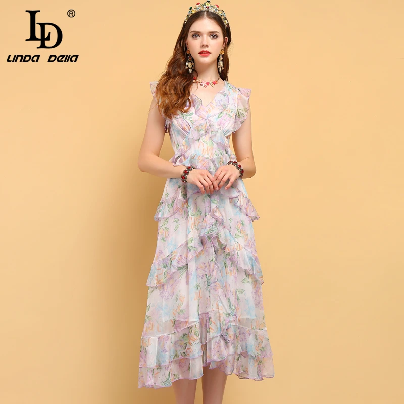 LD LINDA DELLA Fashion Designer Summer Vintage Dress Women's Sexy V-Neck Ruffles Bow Tie Floral Printed Elegant Vacation Dresses
LD LINDA DELLA Fashion Designer Summer Vintage Dress Women's Sexy V-Neck Ruffles Bow Tie Floral Printed Elegant Vacation Dresses