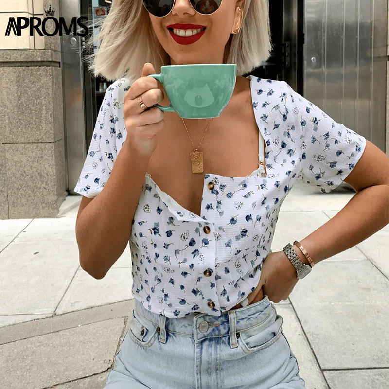 Aproms Vintage Square Neck White Blue Floral Print Cropped Blouses Shirt Women Summer Streetwear Slim Fit Crop Top Female Blusas
Aproms Vintage Square Neck White Blue Floral Print Cropped Blouses Shirt Women Summer Streetwear Slim Fit Crop Top Female Blusas