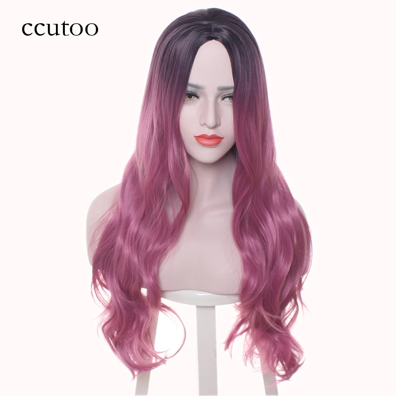 ccutoo Dyed Female's Long Curly Synthetic Hair High Temperature Fiber Cosplay Full Wig Central Part Costume Party Wigs | Шиньоны и