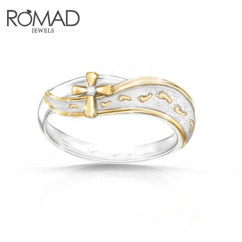 ROMAD New Fashion Gold Silver Two-tone Cute Frosted Cross Footprints Wedding Ring For Women Girls Easter Christian Jewelry R4
ROMAD New Fashion Gold Silver Two-tone Cute Frosted Cross Footprints Wedding Ring For Women Girls Easter Christian Jewelry R4