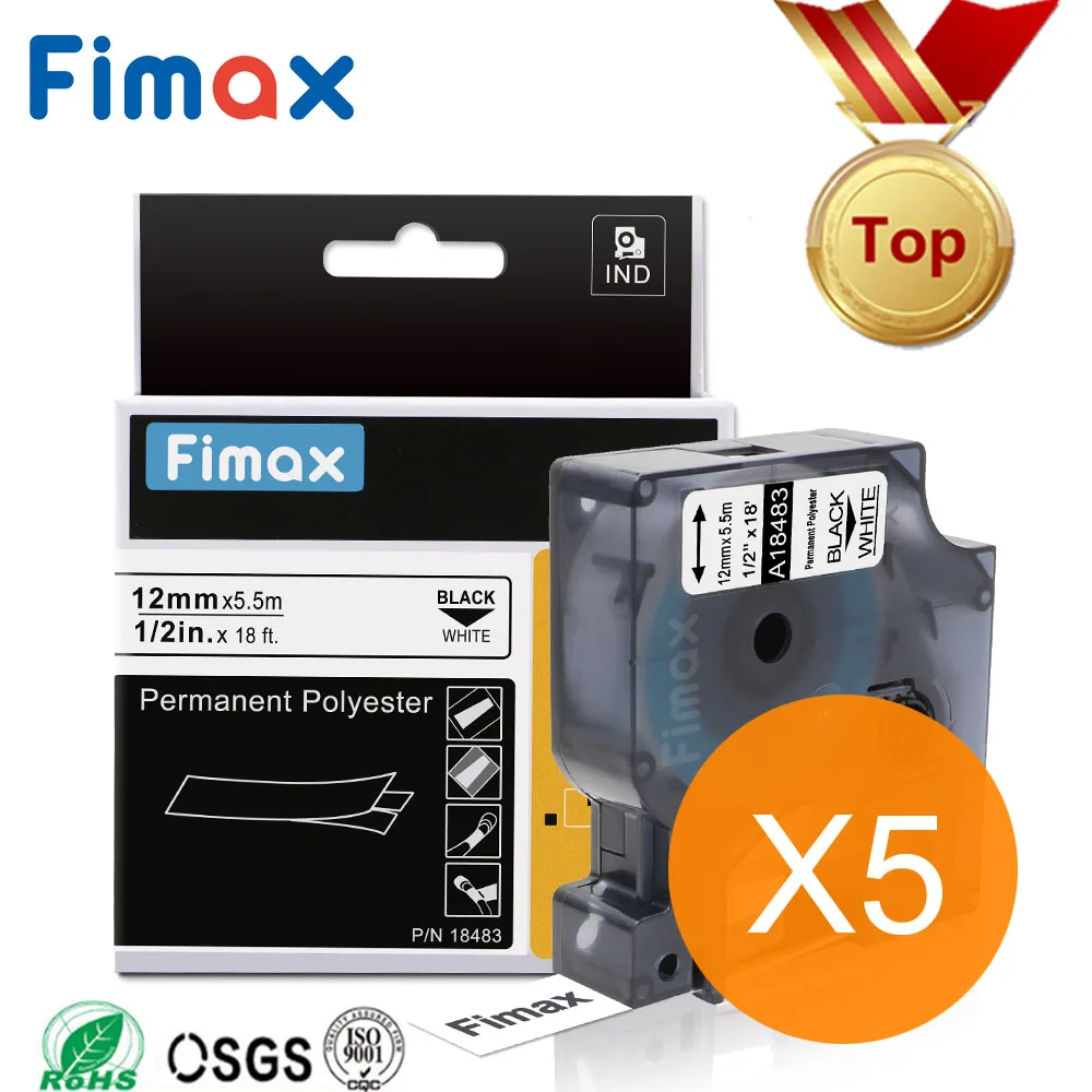 5 pcs 18483 Rhino 12mm S0718210 IND Permanent Polyester Labels Black on White For DYMO LabelWriter and Industrial Label Makers
5 pcs 18483 Rhino 12mm S0718210 IND Permanent Polyester Labels Black on White For DYMO LabelWriter and Industrial Label Makers