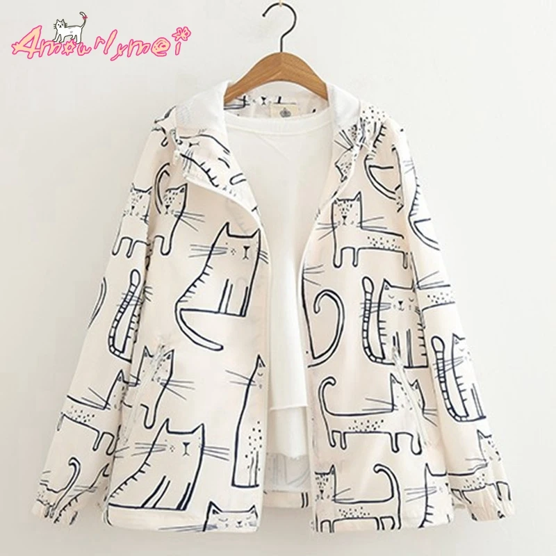 2018 Spring New Women Jacket Mori Girl Cute Cat Print Loose Zipper Hooded Long Sleeve Casual Jacket Coat Female Outerwear
2018 Spring New Women Jacket Mori Girl Cute Cat Print Loose Zipper Hooded Long Sleeve Casual Jacket Coat Female Outerwear