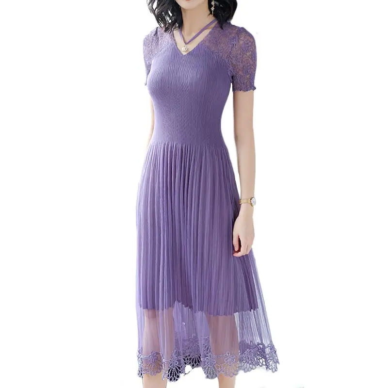 Women Long Dress 2019 Summer New Elegant Vintage V-neck Purple Lace Stitching Slim Fairy Chiffon Dress Plus Size Vestido HJ276
Women Long Dress 2019 Summer New Elegant Vintage V-neck Purple Lace Stitching Slim Fairy Chiffon Dress Plus Size Vestido HJ276