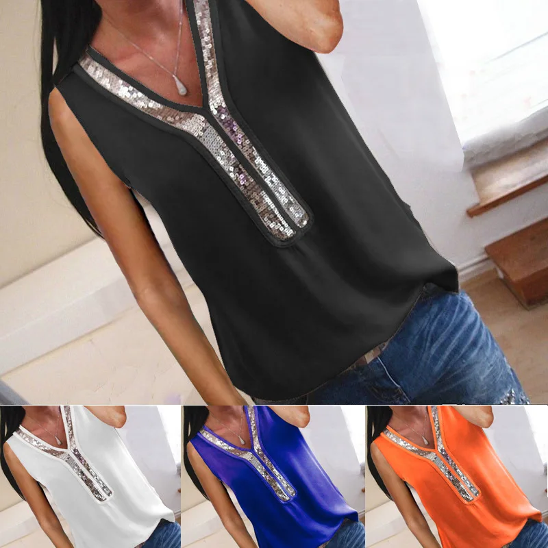 2019 Women Sleeveless T-shirt Plus Size 5XL Sexy V-Neck Glitter Summer Tops TShirt Female Casual Vintage T-shirt NS9041
2019 Women Sleeveless T-shirt Plus Size 5XL Sexy V-Neck Glitter Summer Tops TShirt Female Casual Vintage T-shirt NS9041