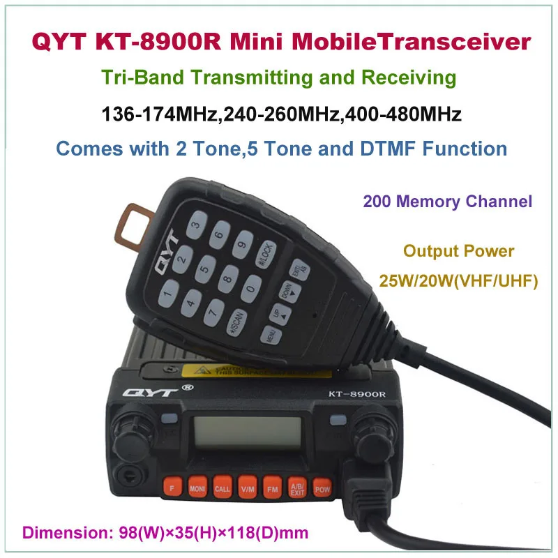 Mini Mobile Transceiver QYT KT-8900R KT8900R Tri-band Mobile Radio 136-174/240-260/400-480MHz KT-8900 KT8900 Upgraded Version
Mini Mobile Transceiver QYT KT-8900R KT8900R Tri-band Mobile Radio 136-174/240-260/400-480MHz KT-8900 KT8900 Upgraded Version