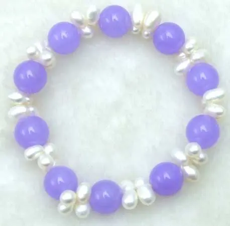 Big 12MM light purple round Stone and white pearl 7.5inch Strands by elastic bacelet-177 | Украшения и аксессуары