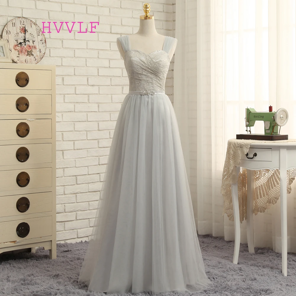 

Cheap Bridesmaid Dresses Under 50 A-line Sweetheart Tulle Lace Silver Long Wedding Party Dresses