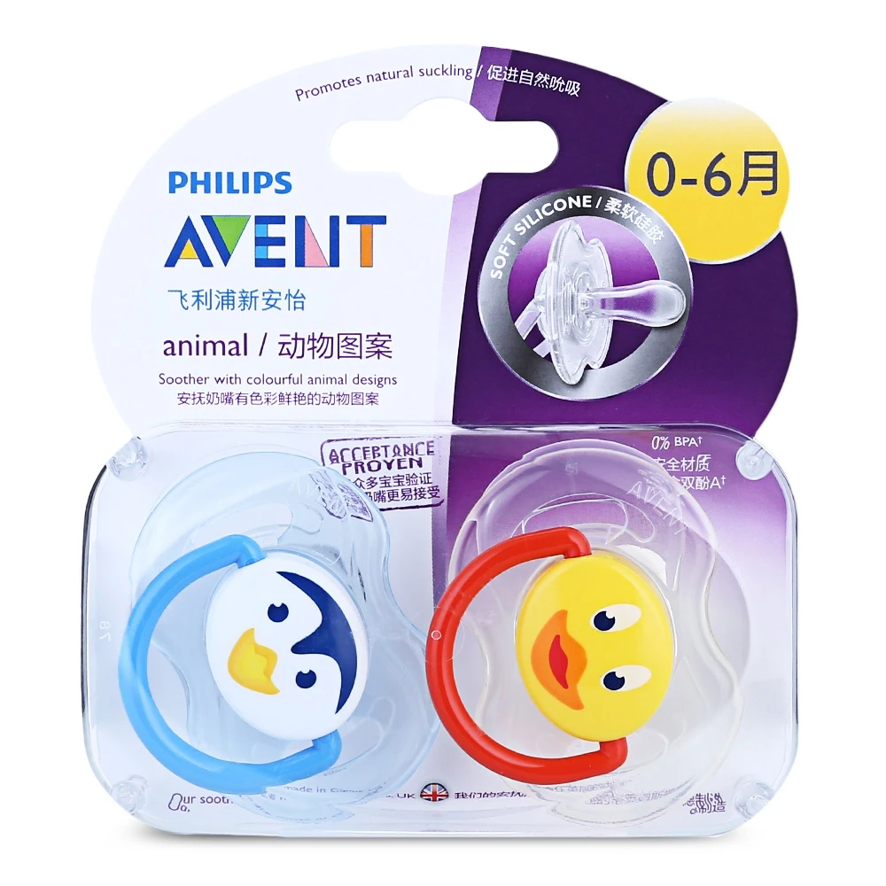 AVENT 2Pcs Silicone Nipple 0-18 Months Dummy Baby Soother Toddler Orthodontic Nipples Teether Baby Boy Cartoon Pacifier Care (6)