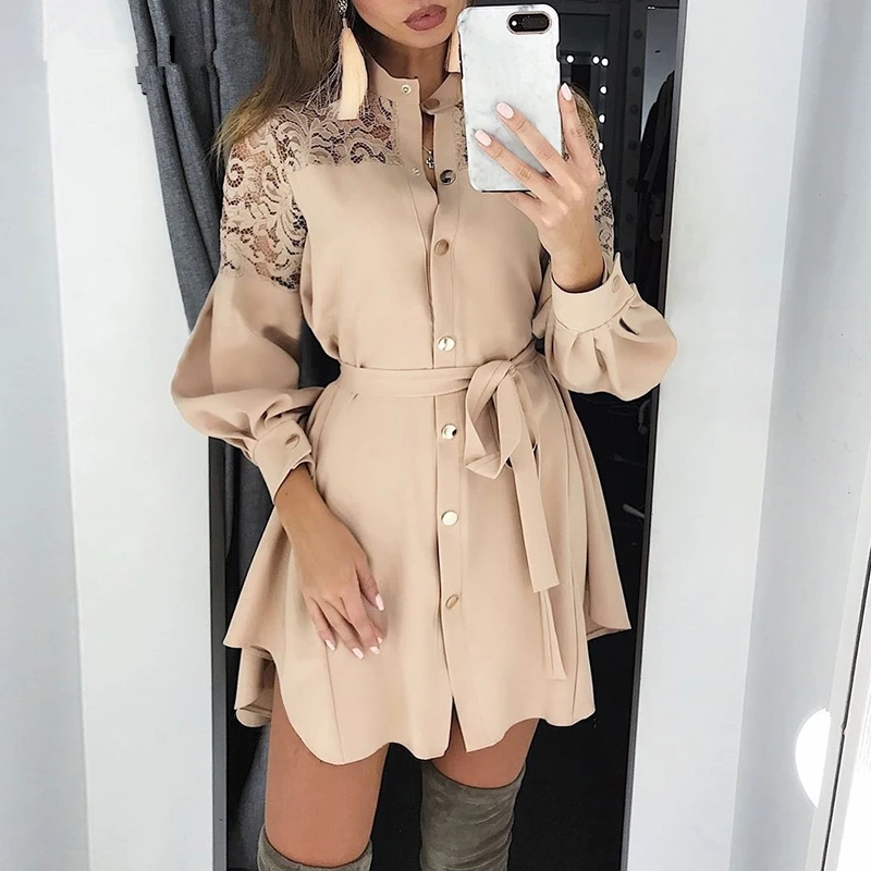 WHOHOLL Elegant Lace Mesh Embroidery Women A-line Dress Long Sleeve Button Office Ladies Dresses Solid Sashes Summer Shirt Dress
WHOHOLL Elegant Lace Mesh Embroidery Women A-line Dress Long Sleeve Button Office Ladies Dresses Solid Sashes Summer Shirt Dress
