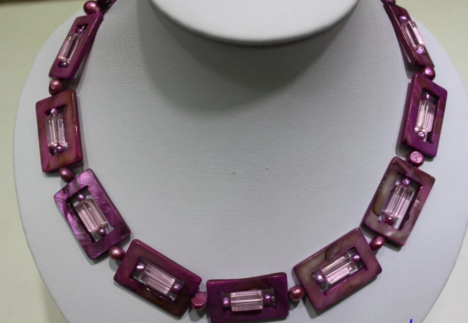 FREE SHIPPING>>>@@ AS3273 Crystal 20x30mm Purple Shell & Freshwater pearl Necklace 19INCH | Украшения и аксессуары