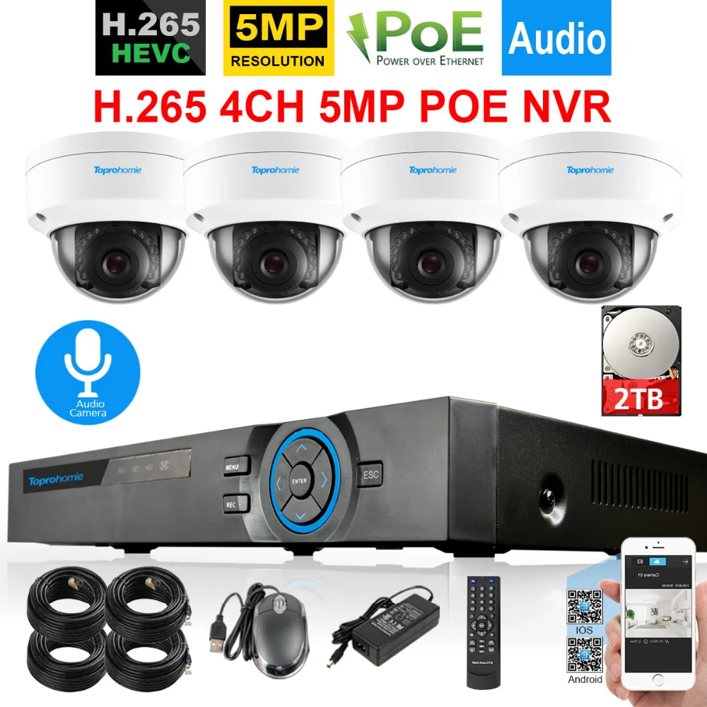 H.265 5MP POE NVR System 4pcs 5Mp 2592X1944 Security Audio Record Sound Vandalproof Camera kit Onvif 4CH Video surveillance set
H.265 5MP POE NVR System 4pcs 5Mp 2592X1944 Security Audio Record Sound Vandalproof Camera kit Onvif 4CH Video surveillance set