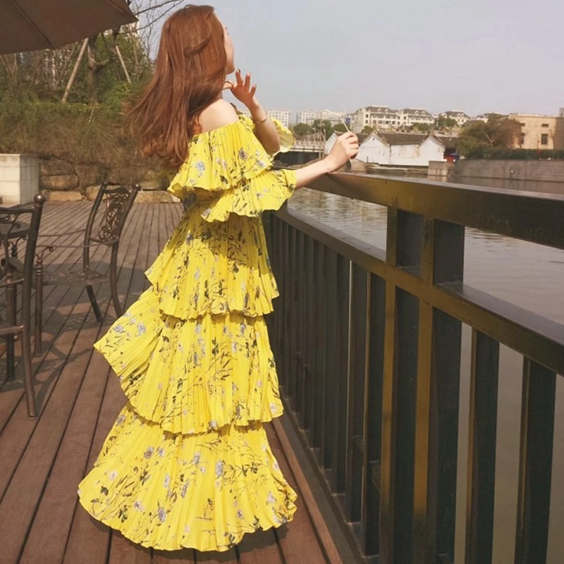 Self Portrait Dress 2018 Women Bohemian Floral Print Pleated Yellow Boho Beach Dress Summer Off Shoulder Maxi Dresses Vestidos 
Self Portrait Dress 2018 Women Bohemian Floral Print Pleated Yellow Boho Beach Dress Summer Off Shoulder Maxi Dresses Vestidos