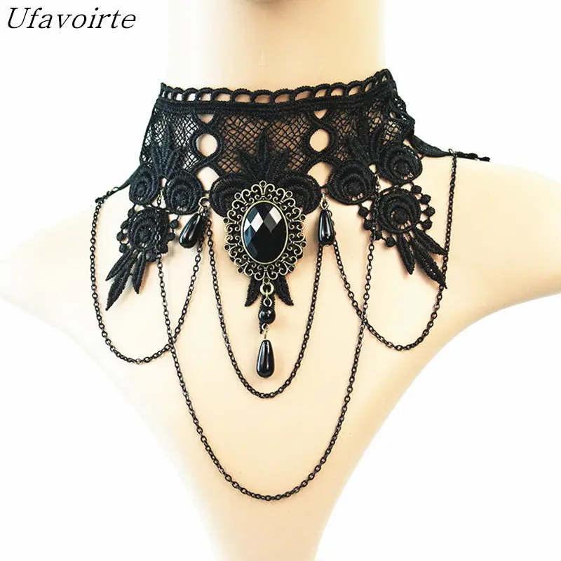 Ufavoirte Brand Gothic Vintage Crystal Tassel Tattoo Choker Necklace Statement Black Lace Collar For Women Wedding Jewelry
Ufavoirte Brand Gothic Vintage Crystal Tassel Tattoo Choker Necklace Statement Black Lace Collar For Women Wedding Jewelry