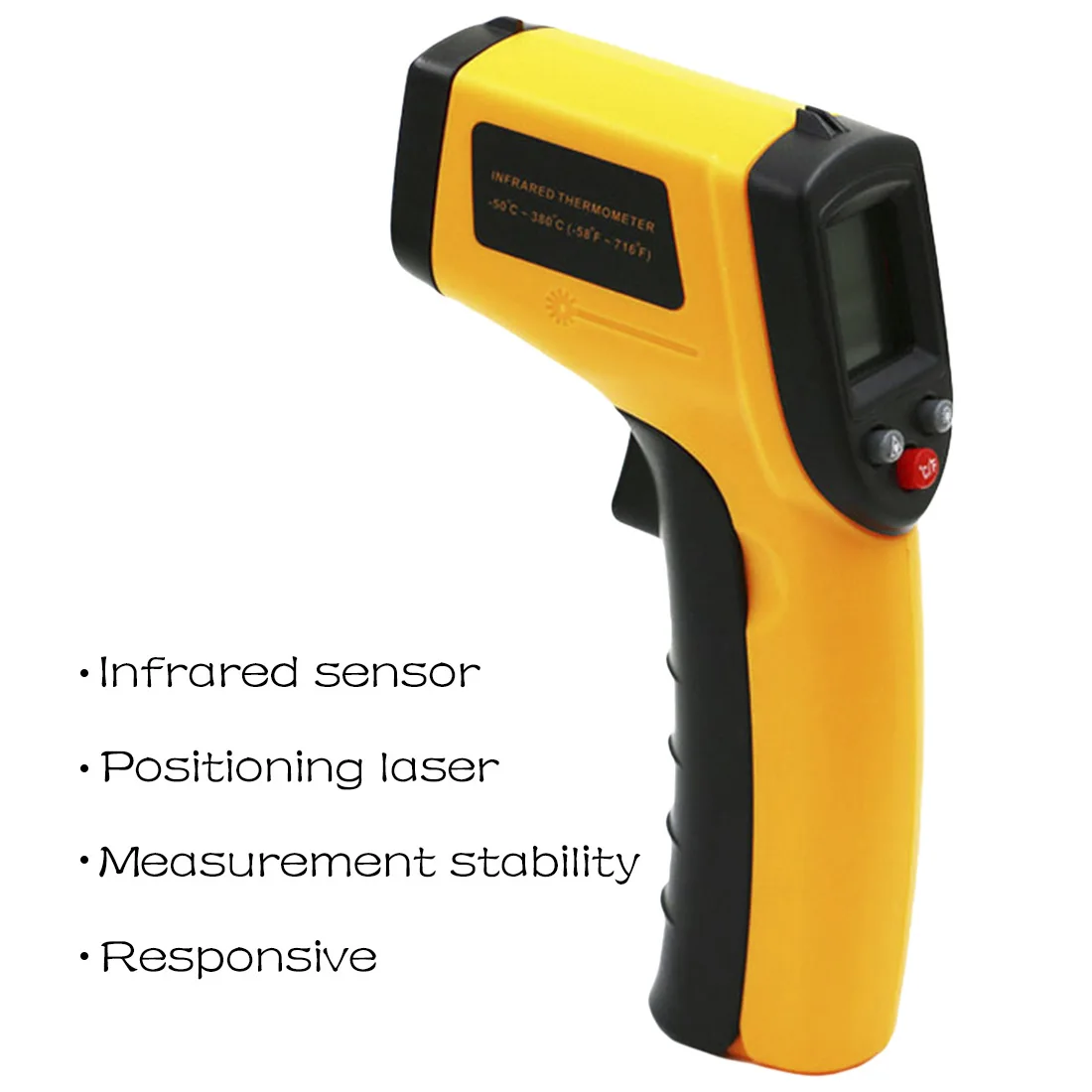 -50 to 380C LCD Display IR Laser Infrared Digital Temperature Meter Sensor Portable Temperature Gun measuring device
-50 to 380C LCD Display IR Laser Infrared Digital Temperature Meter Sensor Portable Temperature Gun measuring device