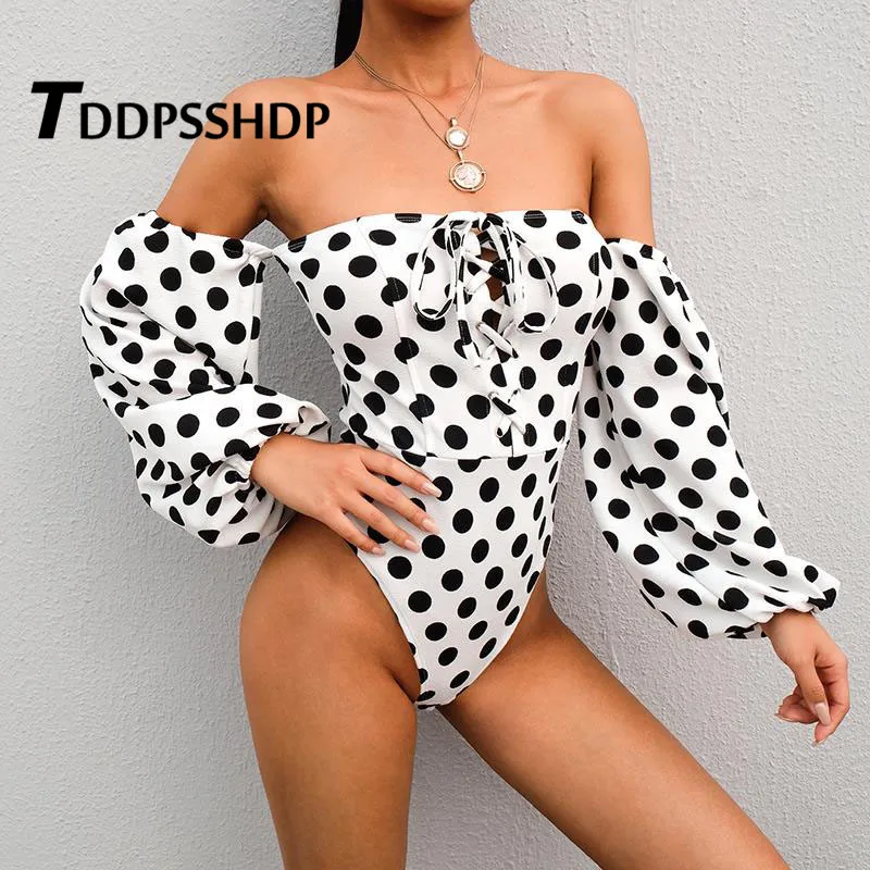 Big Polka Dot Printing Women Bodysuits Expose Shoulder 2019 Spring Long Sleeve Female Playsuit
Big Polka Dot Printing Women Bodysuits Expose Shoulder 2019 Spring Long Sleeve Female Playsuit
