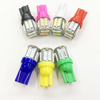 100pcsc T10 194 168 7014 10 SMD W5W 10 Led Auto Door Lights Instrument Lamps White Red Yellow Blue Indicator Lights Super Bright