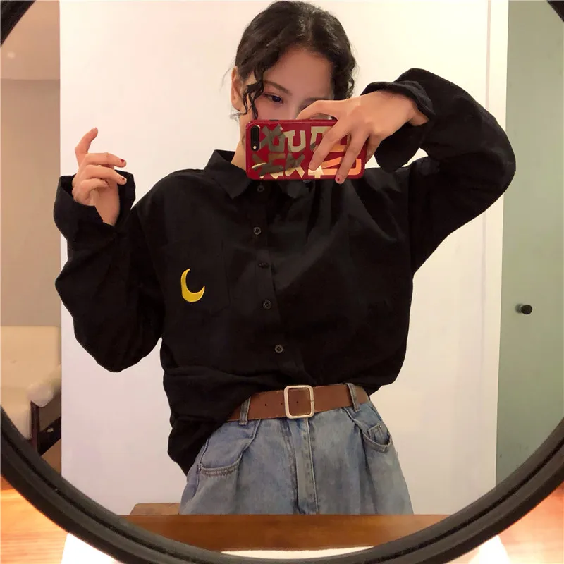 2019 Harajuku Hip hop Women Shirts Cartoon Moon Sun Embroidery Long Sleeve Shirts Korean Style Boyfriend Loose Casual Blouses
2019 Harajuku Hip hop Women Shirts Cartoon Moon Sun Embroidery Long Sleeve Shirts Korean Style Boyfriend Loose Casual Blouses