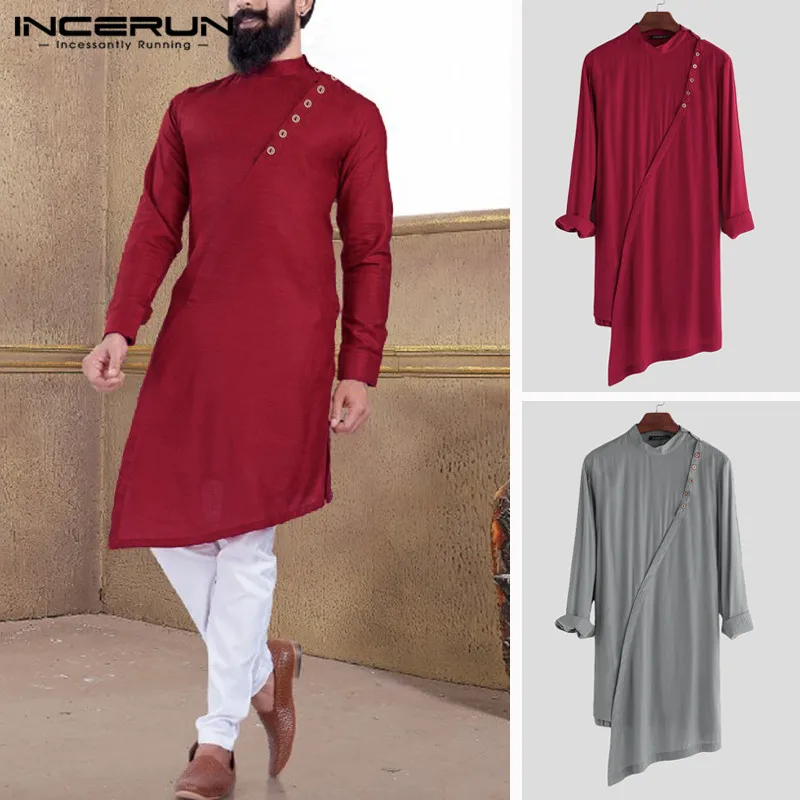 INCERUN Indian Kurta Suit Men Long Shirt Solid Retro Long Sleeve Stand Collar Button Tops Muslim Pakistan Irregular Shirts 2019
INCERUN Indian Kurta Suit Men Long Shirt Solid Retro Long Sleeve Stand Collar Button Tops Muslim Pakistan Irregular Shirts 2019