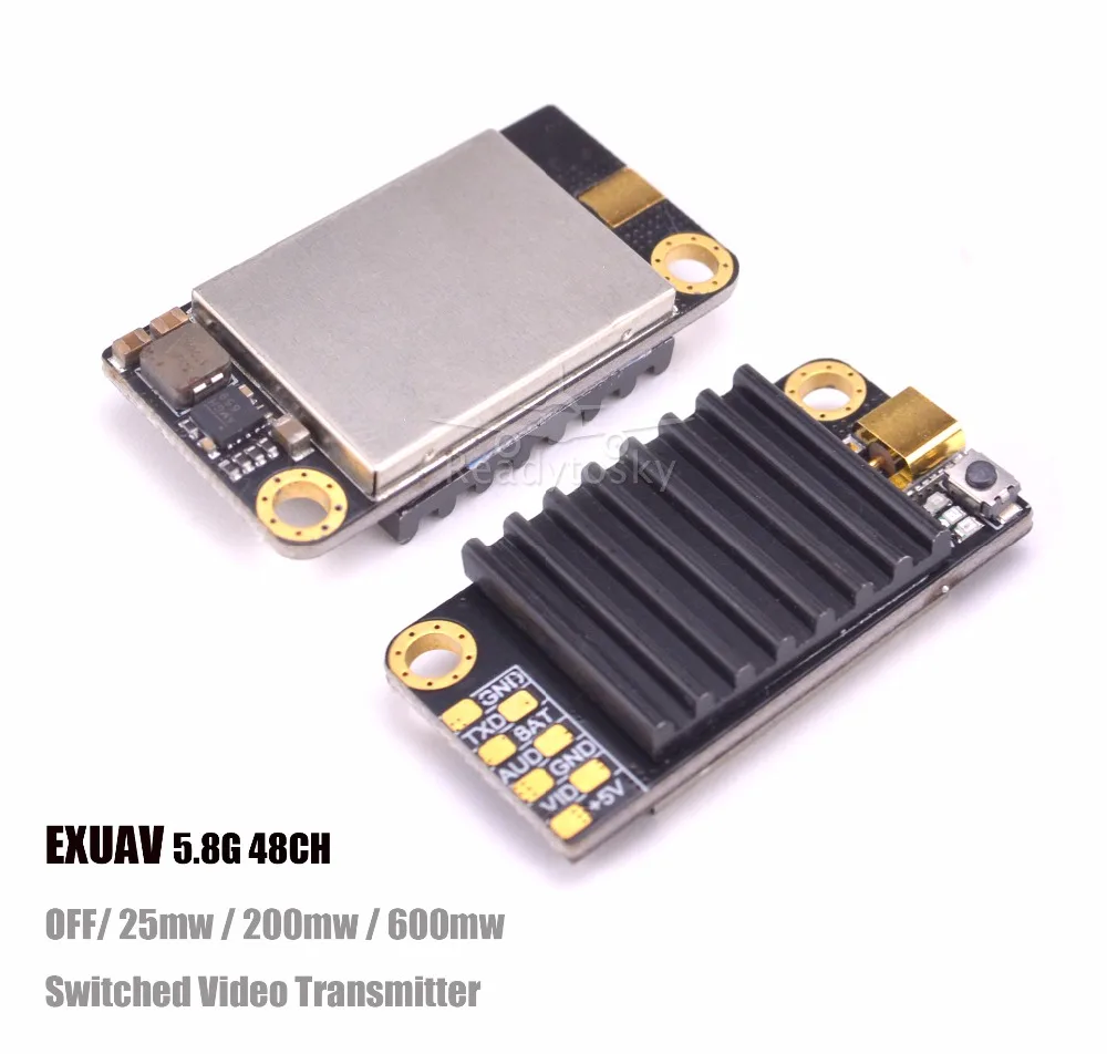 

EXUAV 5.8G 48CH OFF/ 25mw / 200mw / 600mw Switched Video Transmitter With 5V/1A BEC VTX-HV for RC Multirotor Models Transmission