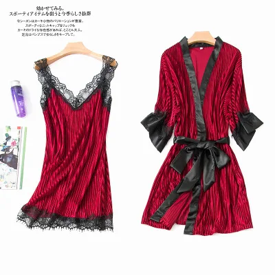 Luxury Women Velvet Autumn Winter Robe and Gown Set Sexy Lace Patchwork Backless Nightdress and Robe 2PCS Sleepwear Home Clothes
Luxury Women Velvet Autumn Winter Robe and Gown Set Sexy Lace Patchwork Backless Nightdress and Robe 2PCS Sleepwear Home Clothes