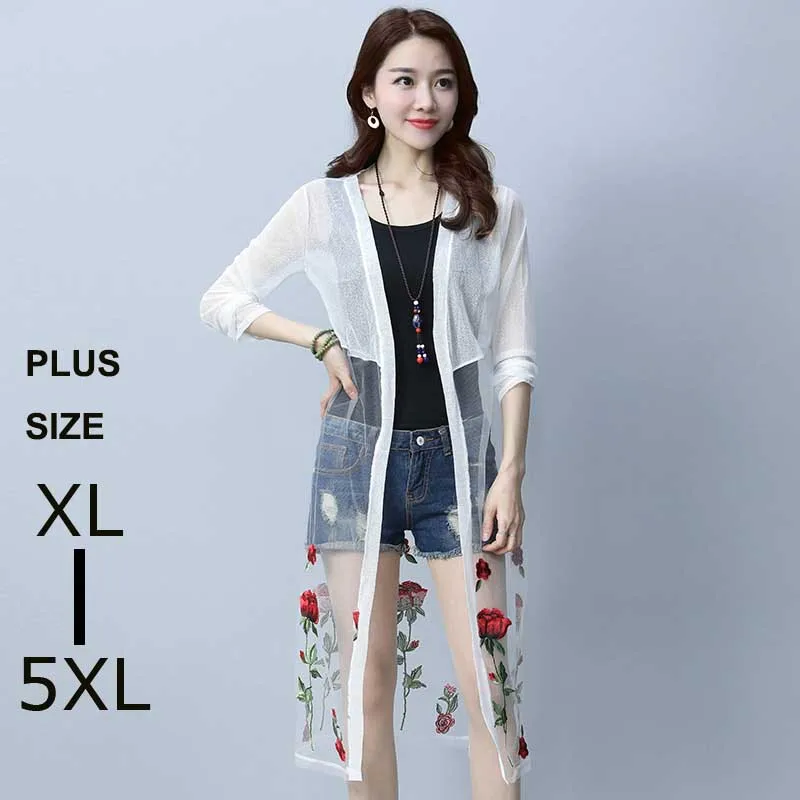 Summer Women Medium-long poncho Female Rose Embroidered Perspective Cardigan Sunscreen Slim Tops Silk-screen Shirt Cardigans
Summer Women Medium-long poncho Female Rose Embroidered Perspective Cardigan Sunscreen Slim Tops Silk-screen Shirt Cardigans