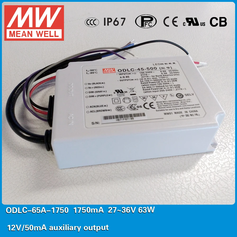 Оригинальный светодиодный источник питания MEAN WELL Flicker ODLC-65A-1750 63 Вт 1750 мА 27 ~ 36 В с дополнительным выходом 12 В/50 мА
Оригинальный светодиодный источник питания MEAN WELL Flicker ODLC-65A-1750 63 Вт 1750 мА 27 ~ 36 В с дополнительным выходом 12 В/50 мА