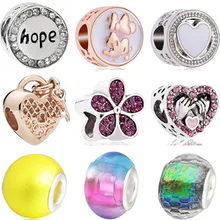 Boneco de neve de Cristal grande Declaração Animais Gato Pássaro Corações Esmalte Encantos Beads Fit Pandora Pulseiras & Pulseiras para Mulheres DIY Berloques(China)