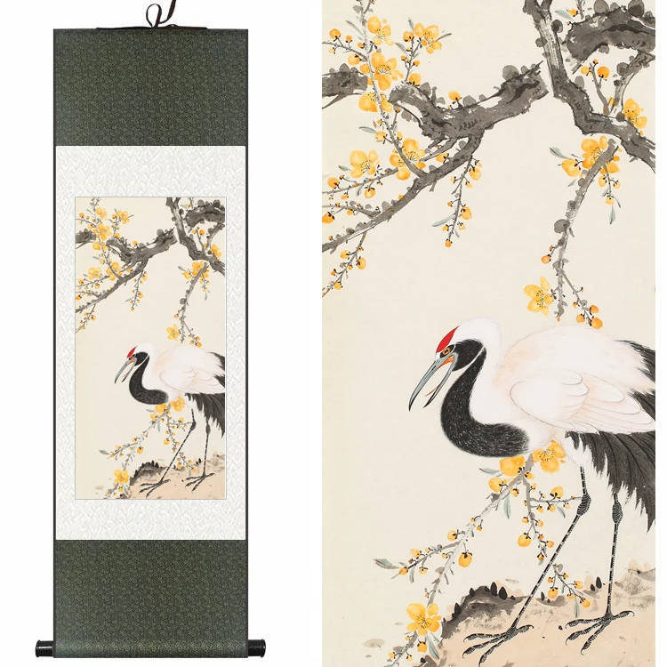 Chinese Silk watercolor flower and bird ink Hok Crane plum blossom art print canvas wall picture damask framed scroll painting
Chinese Silk watercolor flower and bird ink Hok Crane plum blossom art print canvas wall picture damask framed scroll painting